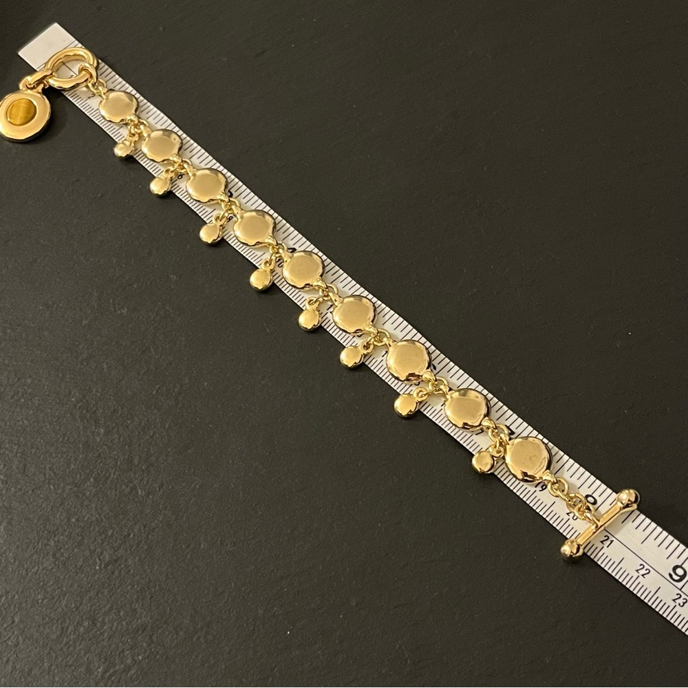 Sparkling Gold Tone Disc Link 8” Bracelet With Tiger Eye Toggle - Picture 6 of 12